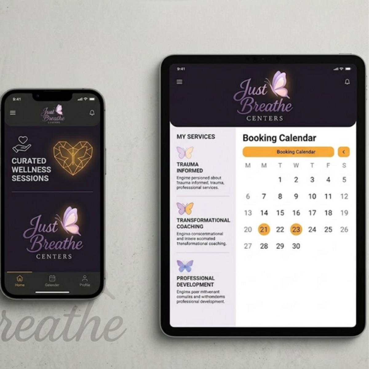 Close up of UI UX design for a therapy app